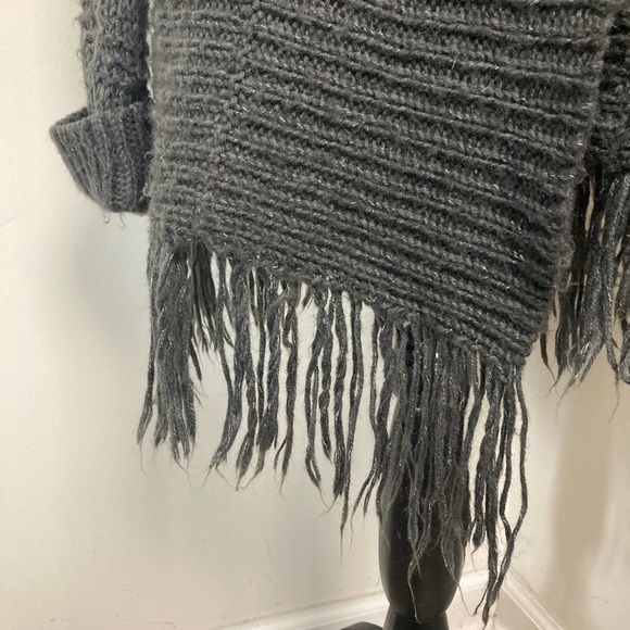 INC Women’s Grey Wrap Knit High Neckline with Fringes on the hem with Toggle - Picture 5 of 5